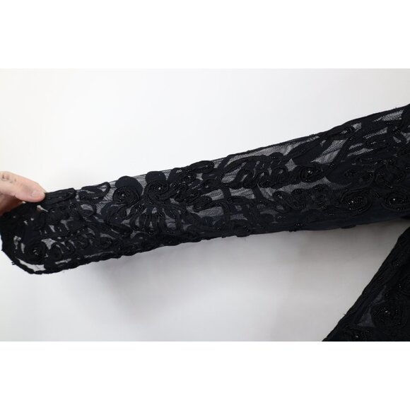 Vintage 90s Cache Womens Large Beaded Sheer Lace Button Cardigan Sweater Black - Picture 6 of 14